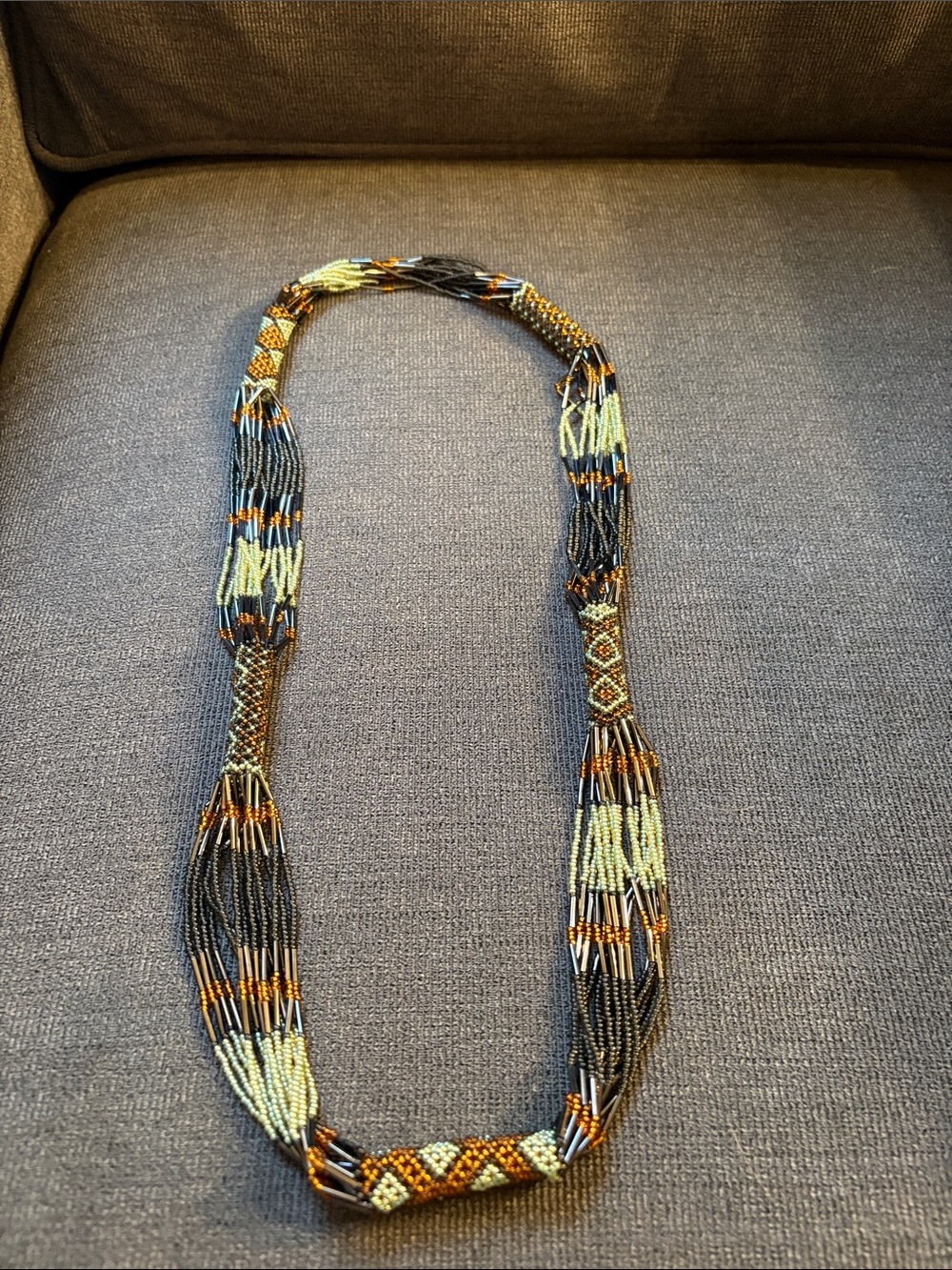 Multi-Strand Beaded Necklace in Black, Gold & Cream